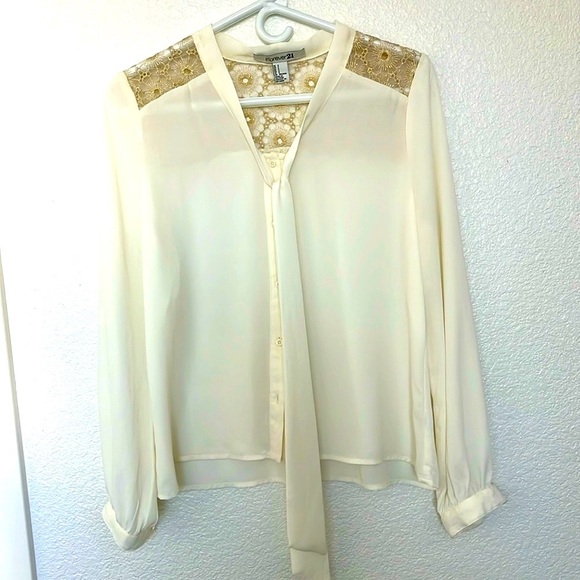 Semi sheer flowy long sleeve blouse with front tie. Forever 21. Small. - Picture 1 of 5